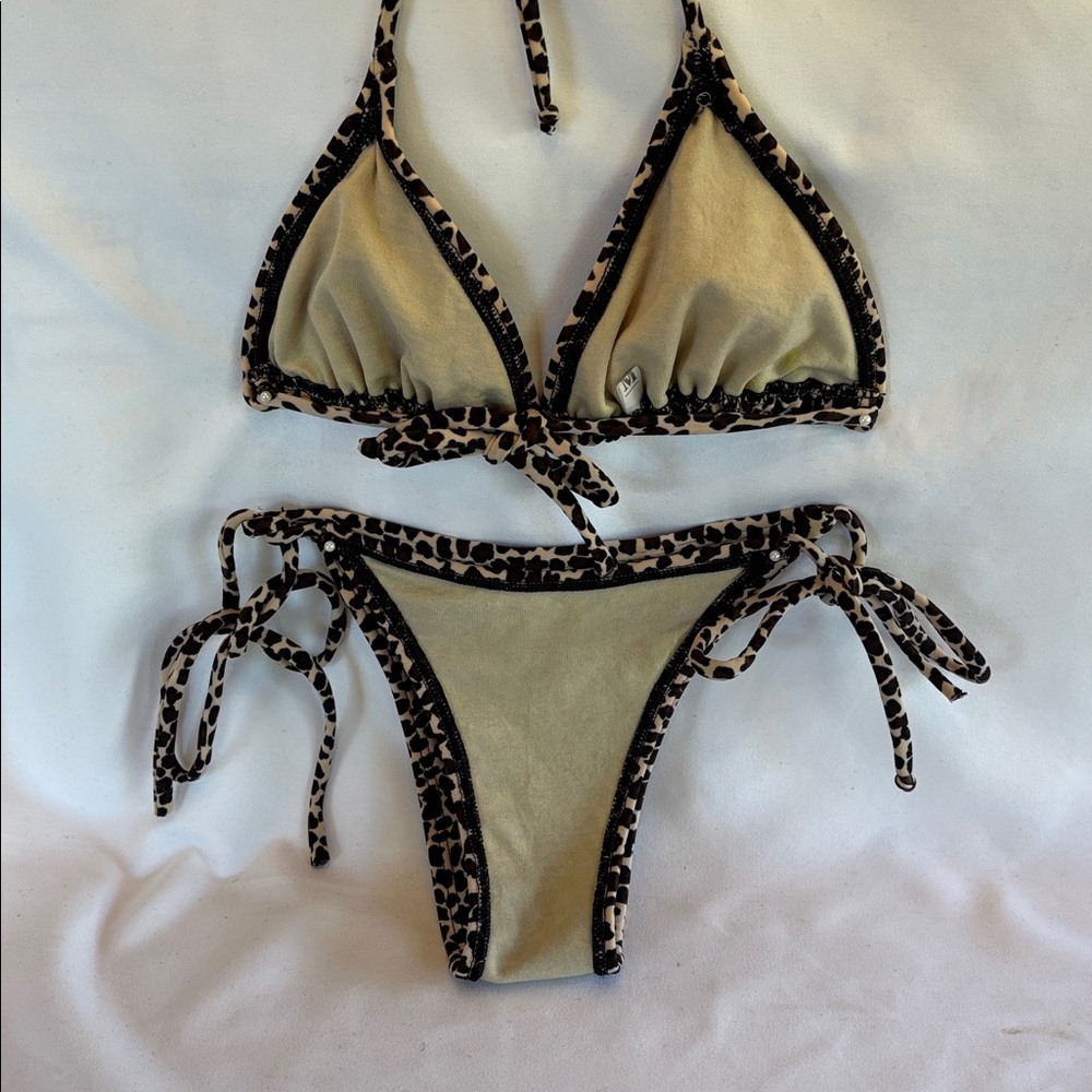 VINTAGE 1980’s SEXY LEOPARD PRINT BRAZILIAN STYLE STRING TIE THONG BIKINI SET- M - Picture 6 of 13